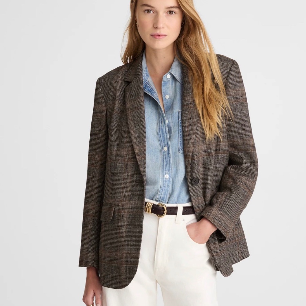Madewell cardigan blazer in Brown grey plaid, size XS